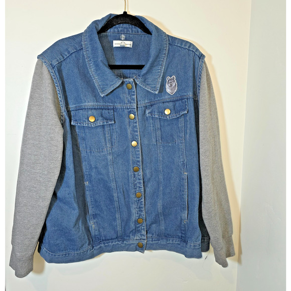 Bradford Exchange Wolves Print  Wolf Embroidered Women's Denim Jacket Size 1X - Picture 2 of 11